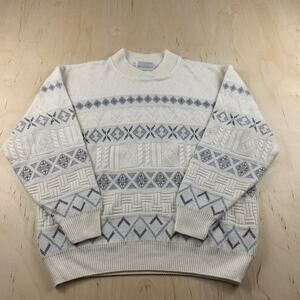 Vintage Marks & Spencer Knit Sweater Mens XL Cream Geometric Pattern 90s